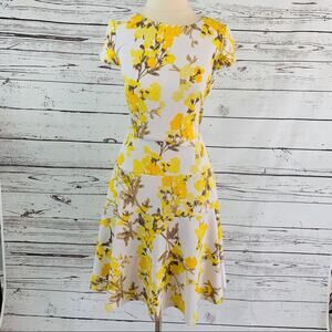 J Howard yellow floral A-Line flare dress